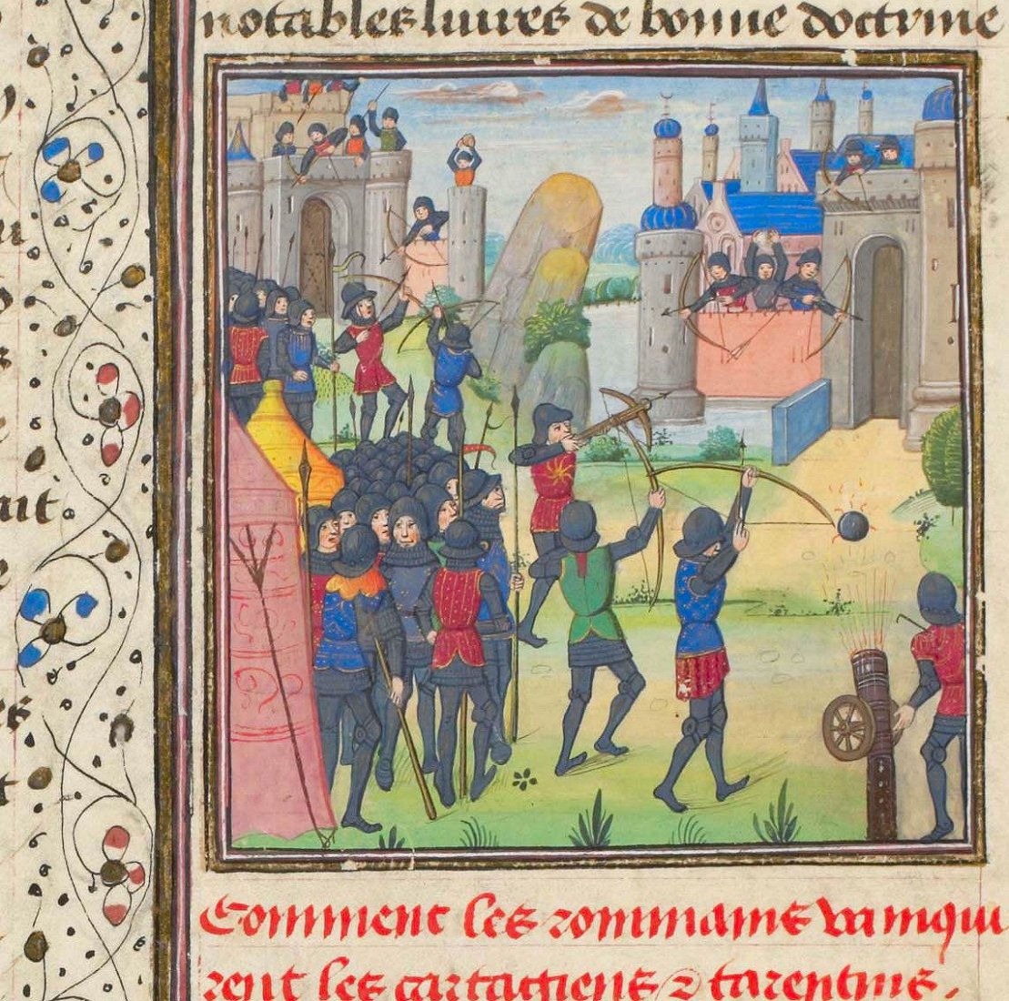 Kanone+Armbr., Jean Mansel, La fleur des histoires, ~1460, Genf. fol 193v Det. 1 kl.jpg